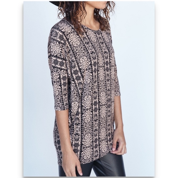 Agnes & Dora Tops - Dolman Tunic - Black/Tan Print